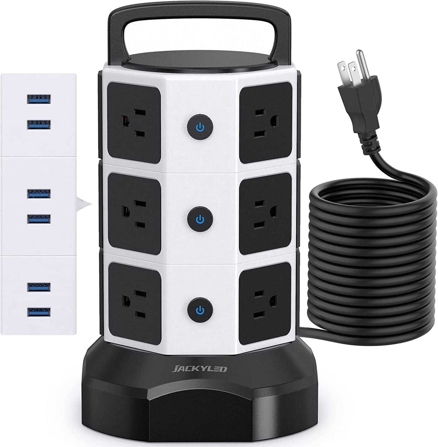 Power Strip Tower Surge Protector, 1625W 13A Outlet Surge Electric Tower, 12 Outlets 6 USB Ports Charging Station with 16AWG 6.5Ft Heavy Duty Extension Cord for Home Office Dorm Black