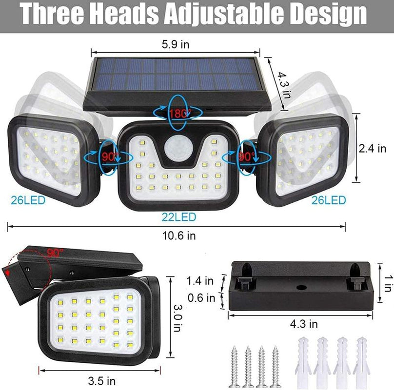 Outdoor Solar Motion Sensor Lights with 118 Leds, Security Wall Night Light, IP65 Waterproof Wireless Lights for Yard, Stairs, Garage, Fence, Porch