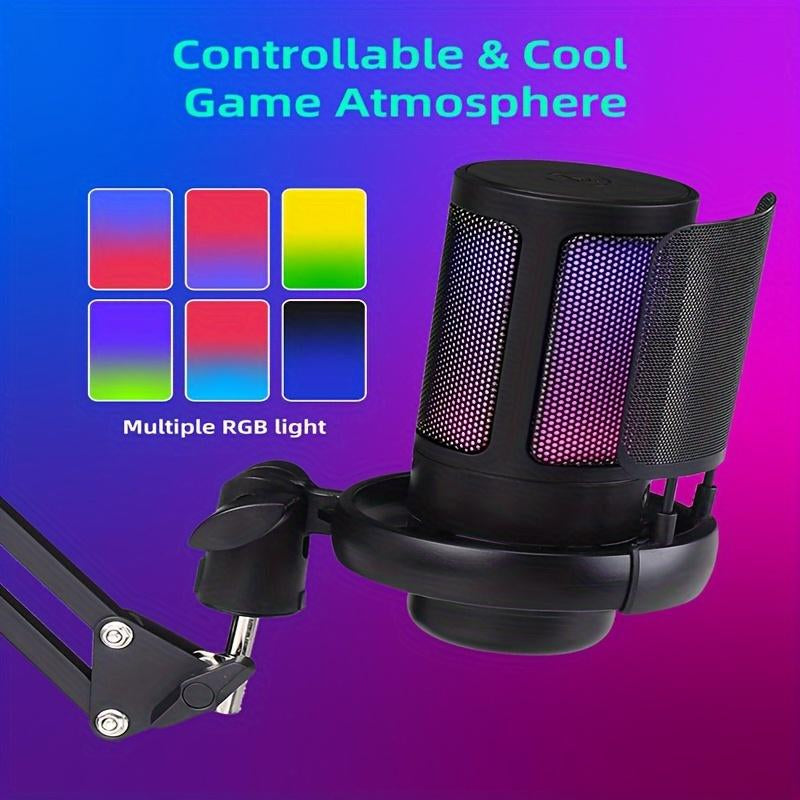 USB PC Condenser Microphone,1 Set Computer Condenser Mic with RGB Light & Cantilever Mount,Audio & Video Accessories,Live Adjustable Audio Device with Gaming Streaming Podcasting Recording Discord Twitch Youtube,Live Broadcast Equipment