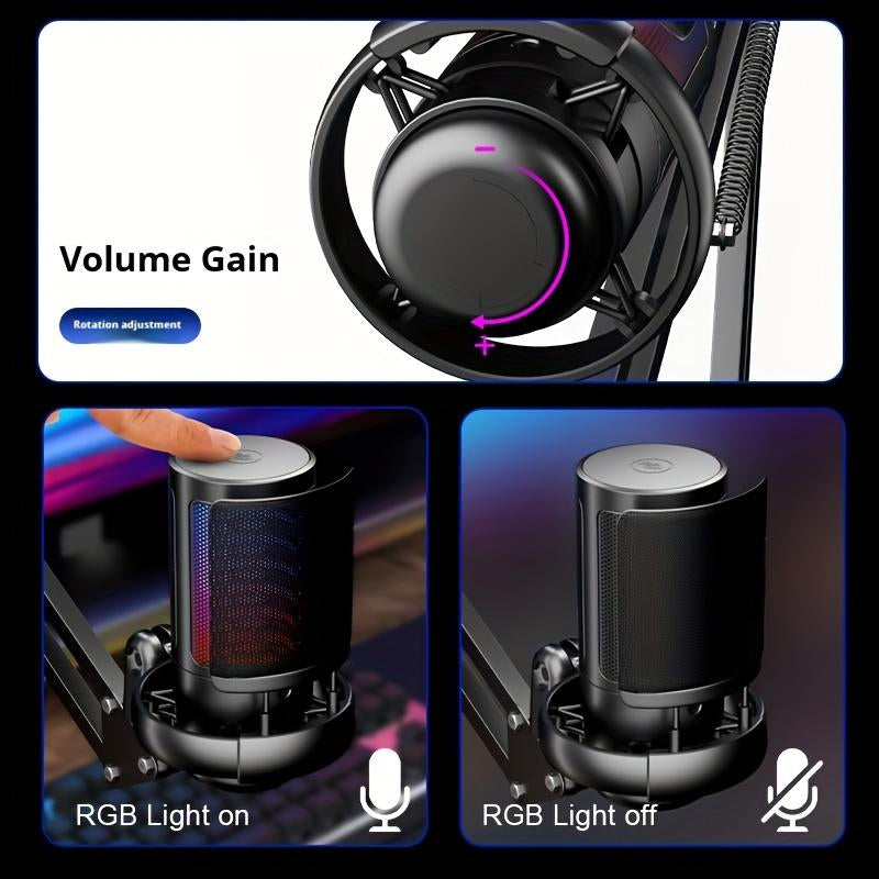 USB PC Condenser Microphone,1 Set Computer Condenser Mic with RGB Light & Cantilever Mount,Audio & Video Accessories,Live Adjustable Audio Device with Gaming Streaming Podcasting Recording Discord Twitch Youtube,Live Broadcast Equipment