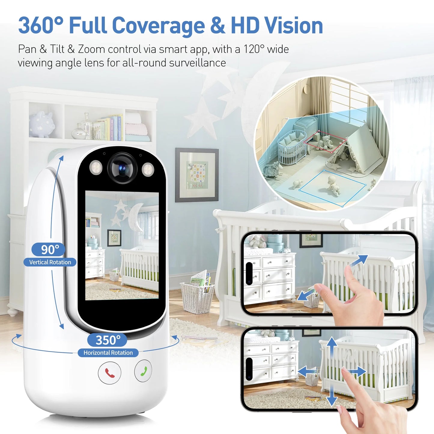 1080P HD WiFi Baby Monitor with Two-Way Video Call, 2.8” Screen, AI Motion Detection, Full-Color Night Vision, Ideal for Home Security and Monitoring Babies, Pets, and the Elderly