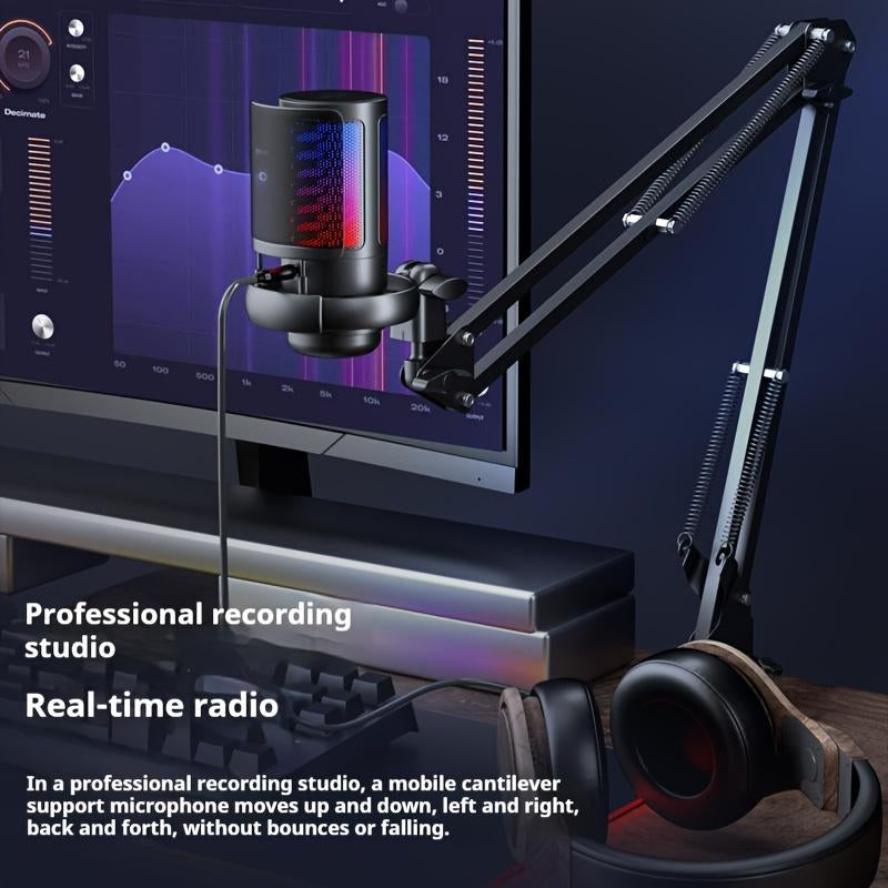 USB PC Condenser Microphone,1 Set Computer Condenser Mic with RGB Light & Cantilever Mount,Audio & Video Accessories,Live Adjustable Audio Device with Gaming Streaming Podcasting Recording Discord Twitch Youtube,Live Broadcast Equipment