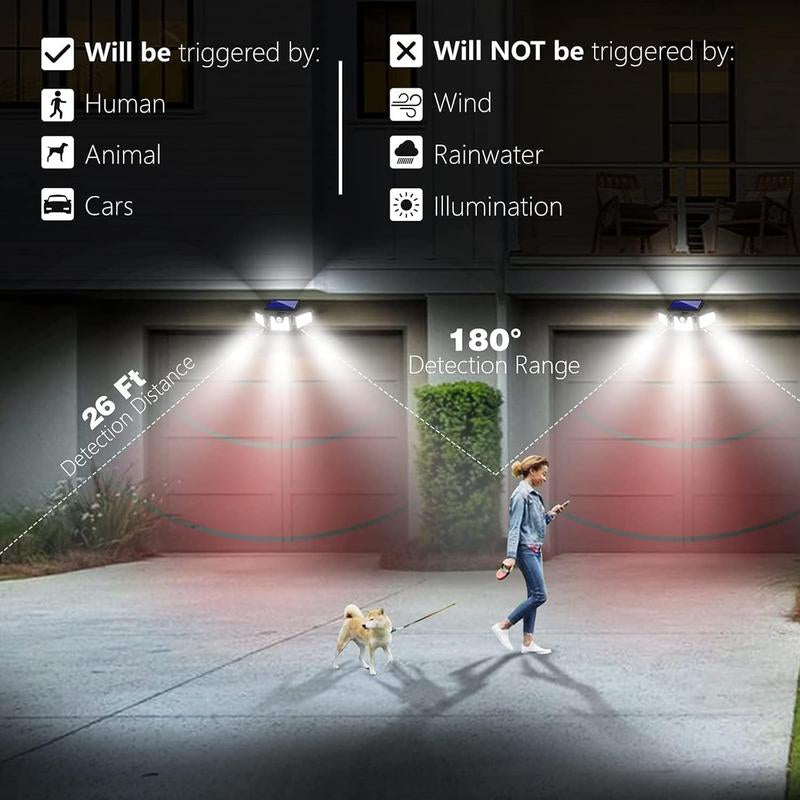 Outdoor Solar Motion Sensor Lights with 118 Leds, Security Wall Night Light, IP65 Waterproof Wireless Lights for Yard, Stairs, Garage, Fence, Porch