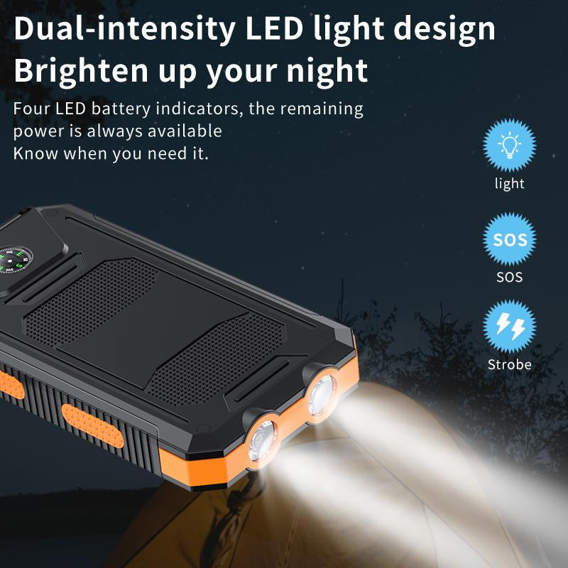 10000Mah Portable Charger Solar Power Bank Dual USB Output, Built-In Flashlight & Compass(Read the Instructions Carefully before Purchasing) Devices