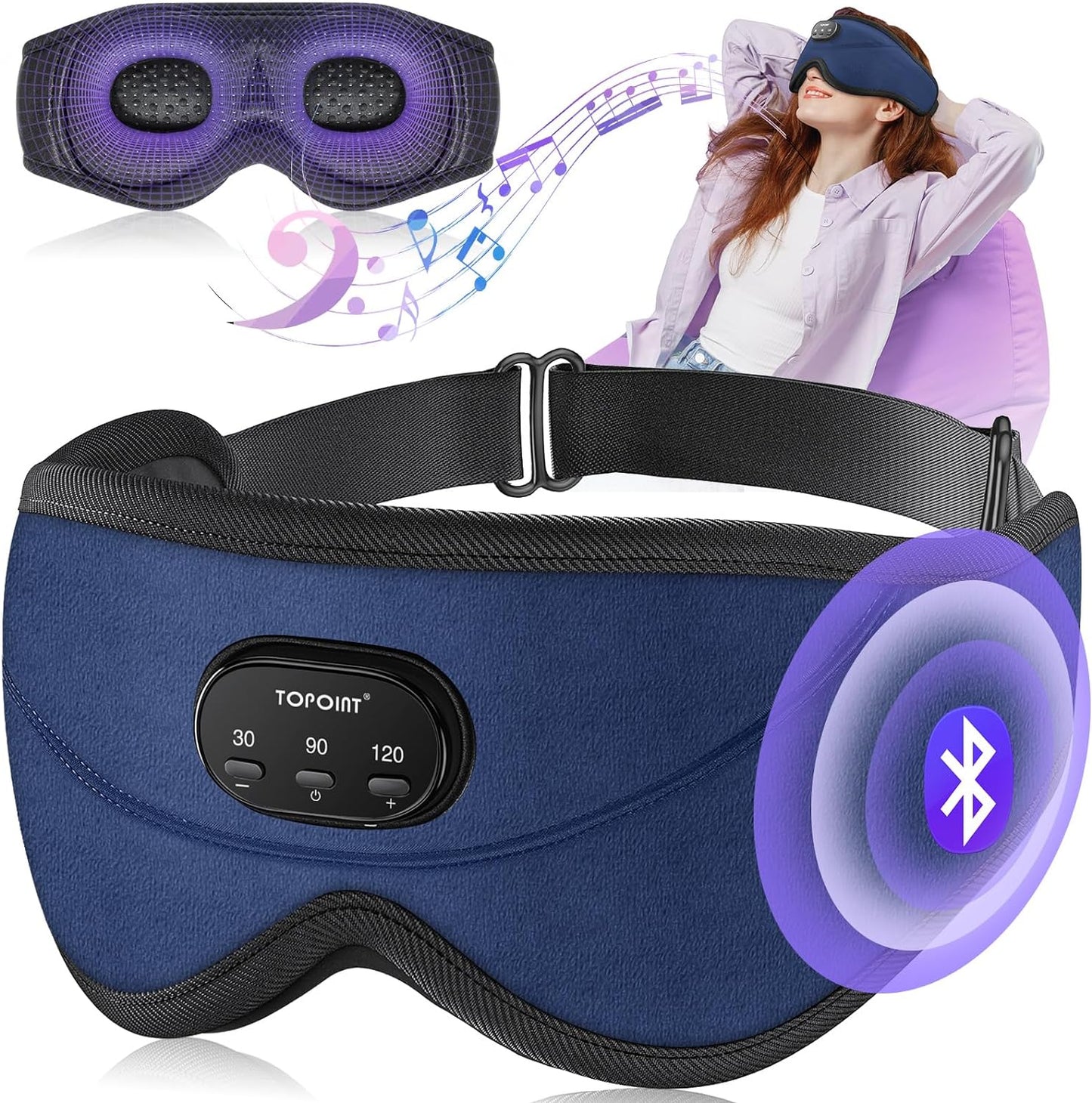 Sleep Mask Headphones with Wireless Bluetooth 5.3, Eye Mask White Noise Headphones for Sleeping Mask Light Blocking, Timer, 14 Hours for Women Men, Travel, Meditation, Nap