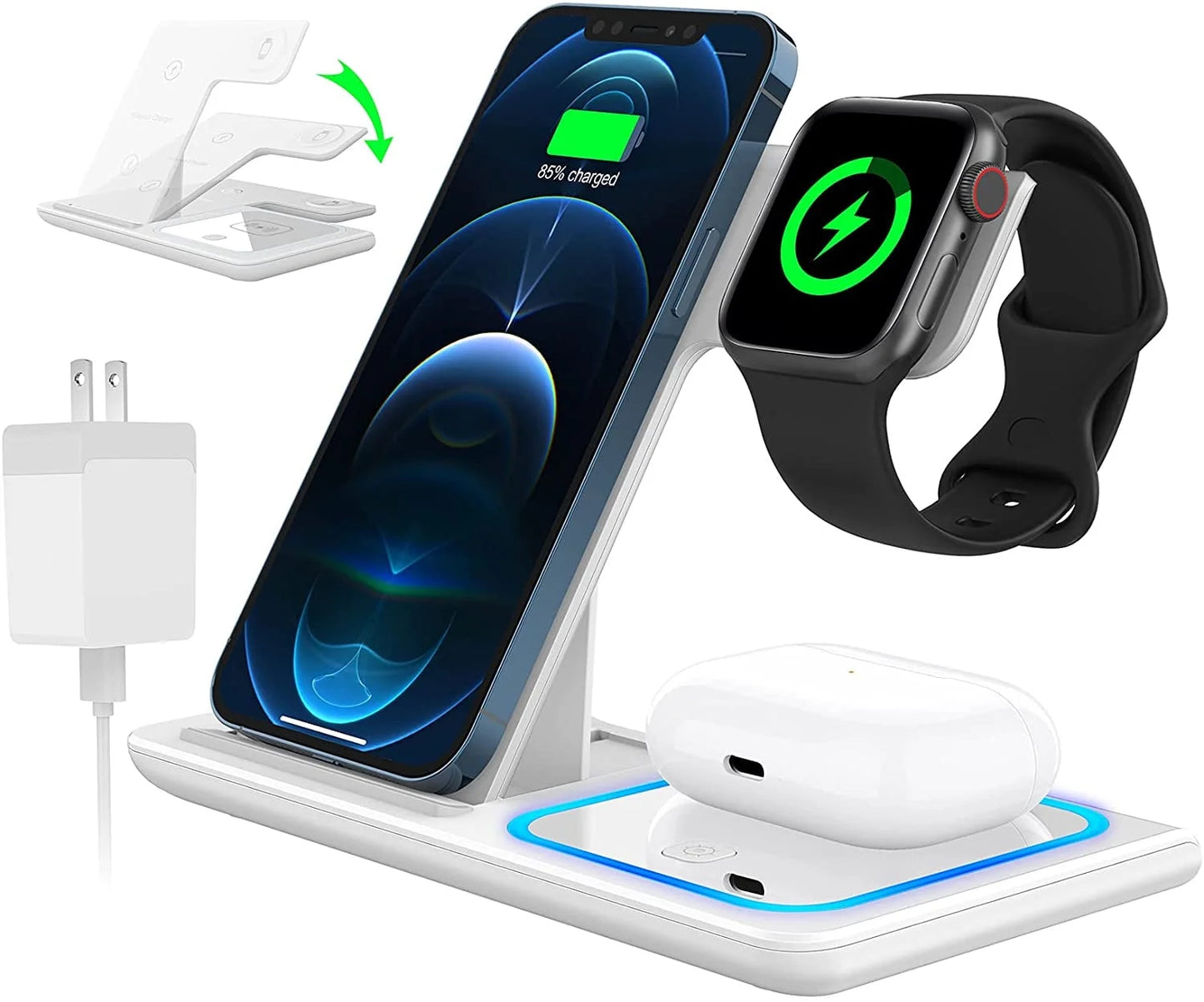 Wireless Charger, 18W 3 in 1 Charging Station for Iphone 16/15/14/13/12/11/Pro/Xs/Xs Max/Xr/X, Fast Wireless Charging Dock for Apple Watch 10/9/8/7/6/SE/5/4/3/2, Airpods 4/3/2/Pro with Adapter(Green)