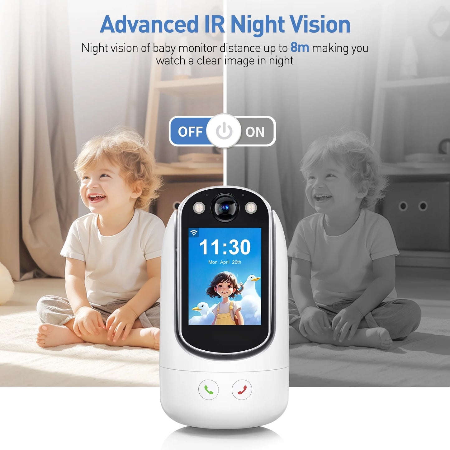 1080P HD WiFi Baby Monitor with Two-Way Video Call, 2.8” Screen, AI Motion Detection, Full-Color Night Vision, Ideal for Home Security and Monitoring Babies, Pets, and the Elderly