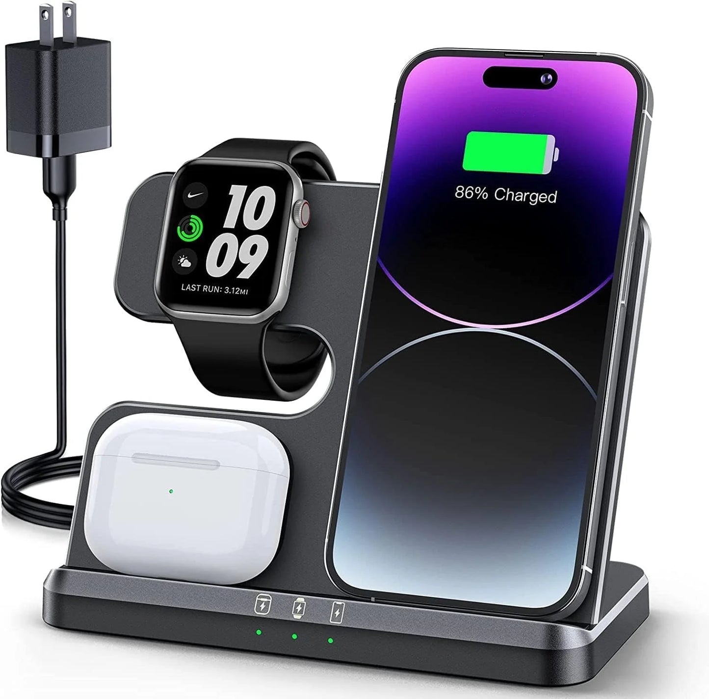 Wireless Charger, 18W 3 in 1 Charging Station for Iphone 16/15/14/13/12/11/Pro/Xs/Xs Max/Xr/X, Fast Wireless Charging Dock for Apple Watch 10/9/8/7/6/SE/5/4/3/2, Airpods 4/3/2/Pro with Adapter(Green)