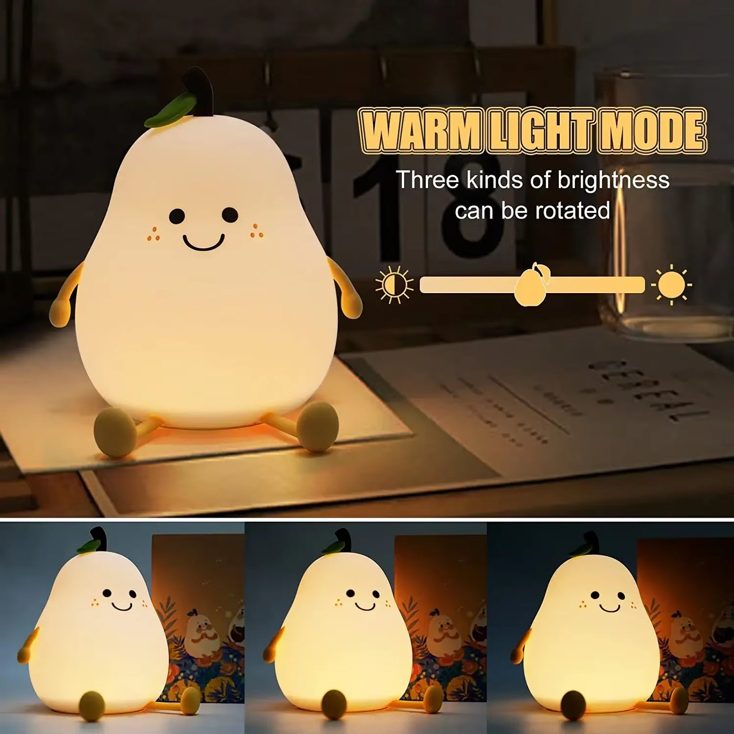 RGB Night Light Pear Shape USB Rechargeable Dimmable Bedroom Light Bedside Decoration Silicone Lamp Children Gifts