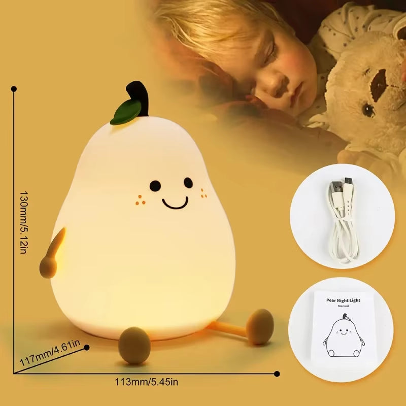 RGB Night Light Pear Shape USB Rechargeable Dimmable Bedroom Light Bedside Decoration Silicone Lamp Children Gifts