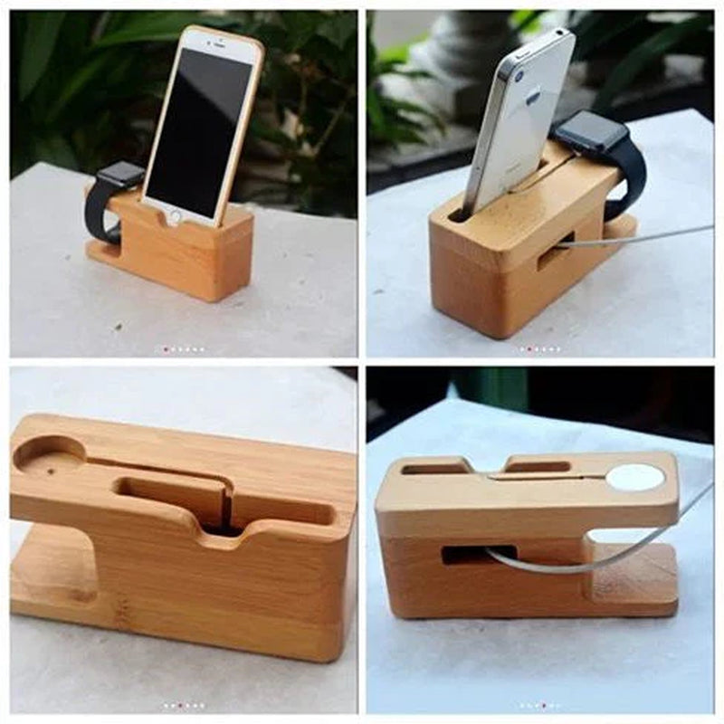 Iphone and Iwatch Docking and Charging Station in Natural Wood