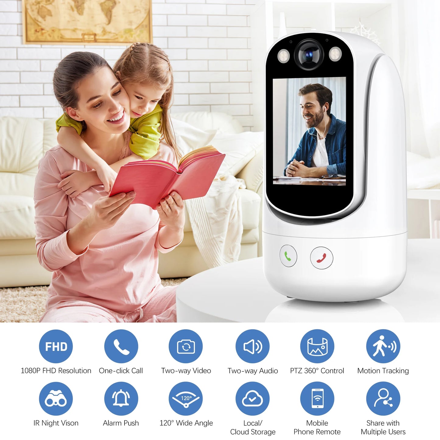 1080P HD WiFi Baby Monitor with Two-Way Video Call, 2.8” Screen, AI Motion Detection, Full-Color Night Vision, Ideal for Home Security and Monitoring Babies, Pets, and the Elderly