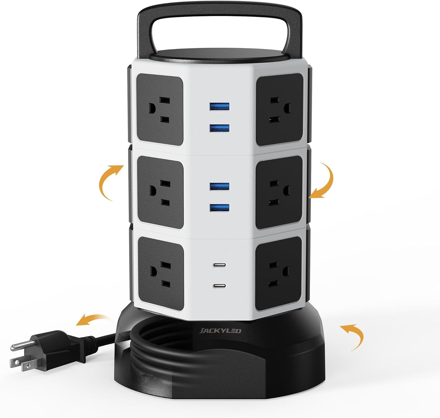 Power Strip Tower Surge Protector,  1625W 13A Outlet Surge Electric Tower, 12 Outlets 6 USB Ports Charging Station with 16AWG 6.5Ft Heavy Duty Extension Cord for Home Office Dorm Black