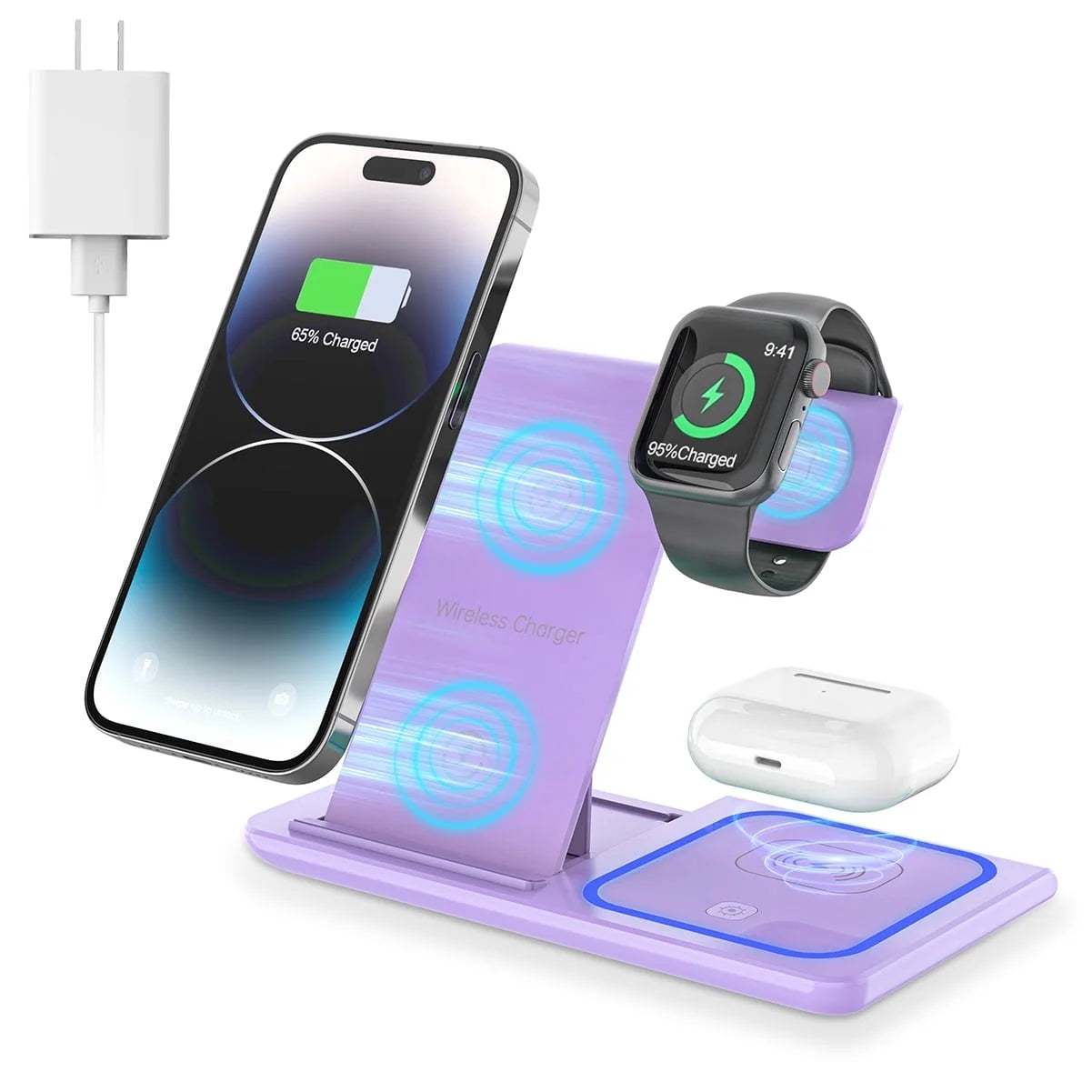 Wireless Charger, 18W 3 in 1 Charging Station for Iphone 16/15/14/13/12/11/Pro/Xs/Xs Max/Xr/X, Fast Wireless Charging Dock for Apple Watch 10/9/8/7/6/SE/5/4/3/2, Airpods 4/3/2/Pro with Adapter(Green)