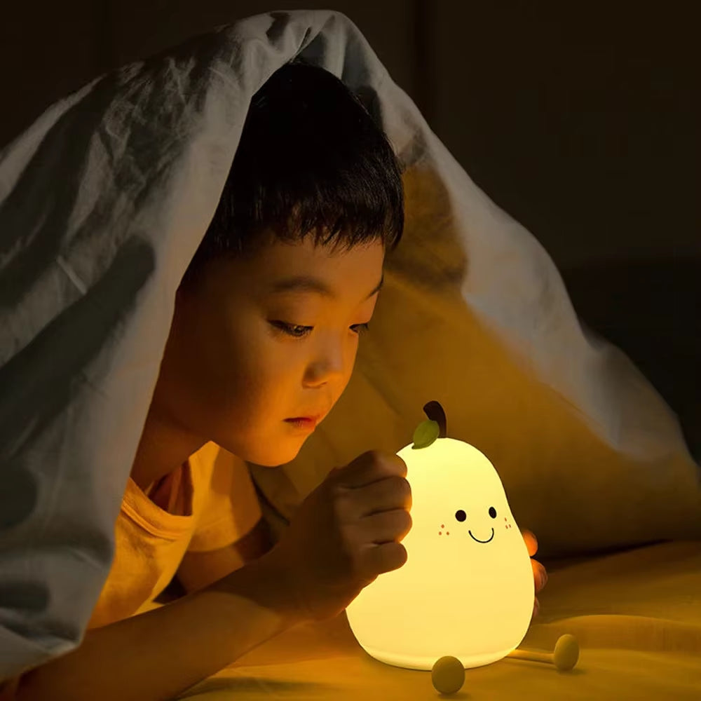 RGB Night Light Pear Shape USB Rechargeable Dimmable Bedroom Light Bedside Decoration Silicone Lamp Children Gifts