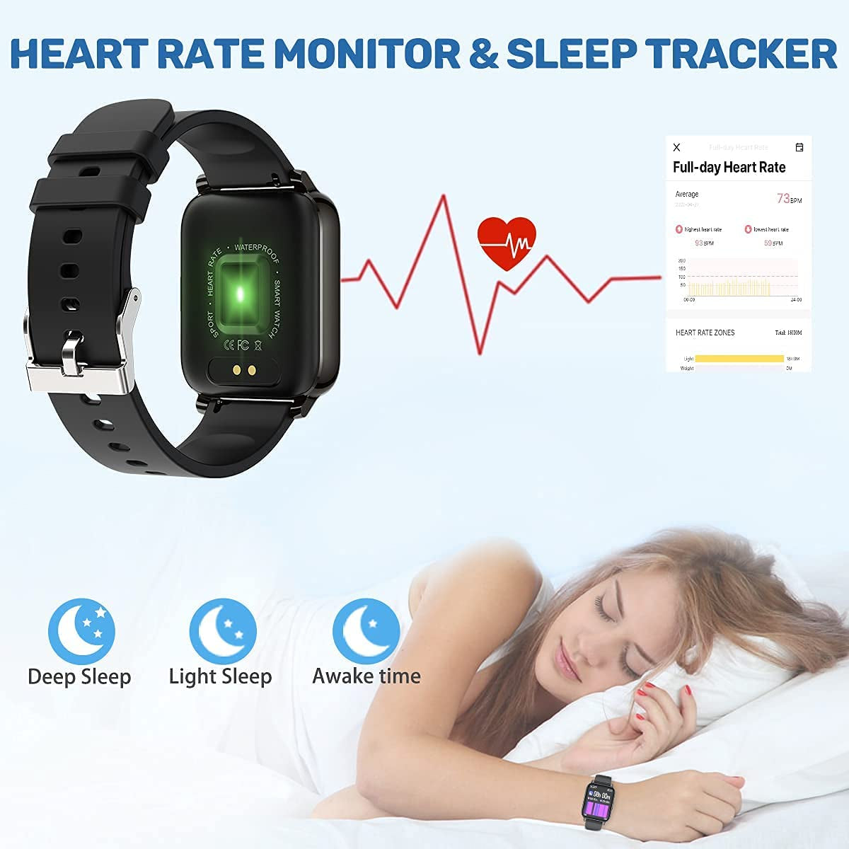 Smart Watch for Android Ios Phones, 1.69" Touch Screen Smartwatch for Men, Fitness Tracker Watch with Heart Rate Blood Pressure Monitor, Pedometer Running Watch, IP68 Waterproof Bluetooth Watch