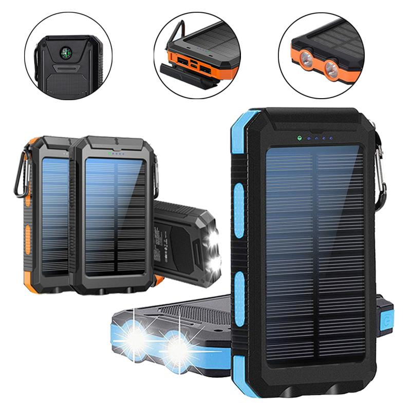 10000Mah Portable Charger Solar Power Bank Dual USB Output, Built-In Flashlight & Compass(Read the Instructions Carefully before Purchasing) Devices