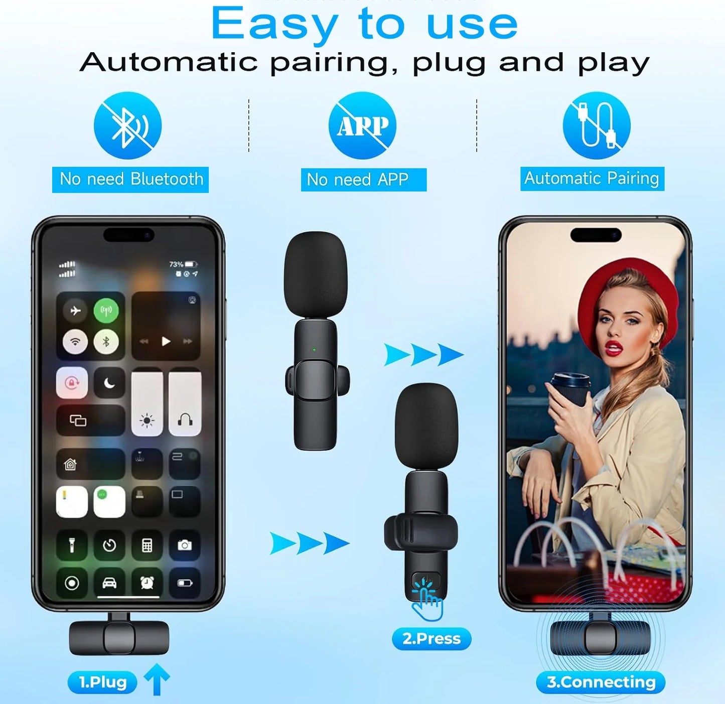 Professional Wireless Lavalier Microphone for iPhone, Android, iPad, and Laptop - Ideal for Video Recording, YouTube, Vlogging, TikTok, and Interviews