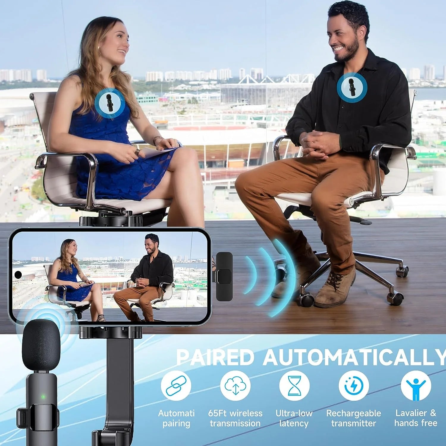 Professional Wireless Lavalier Microphone for iPhone, Android, iPad, and Laptop - Ideal for Video Recording, YouTube, Vlogging, TikTok, and Interviews