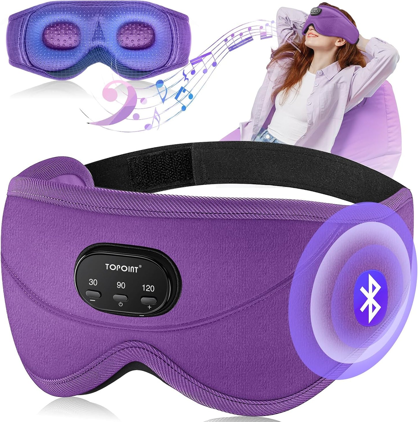 Sleep Mask Headphones with Wireless Bluetooth 5.3, Eye Mask White Noise Headphones for Sleeping Mask Light Blocking, Timer, 14 Hours for Women Men, Travel, Meditation, Nap