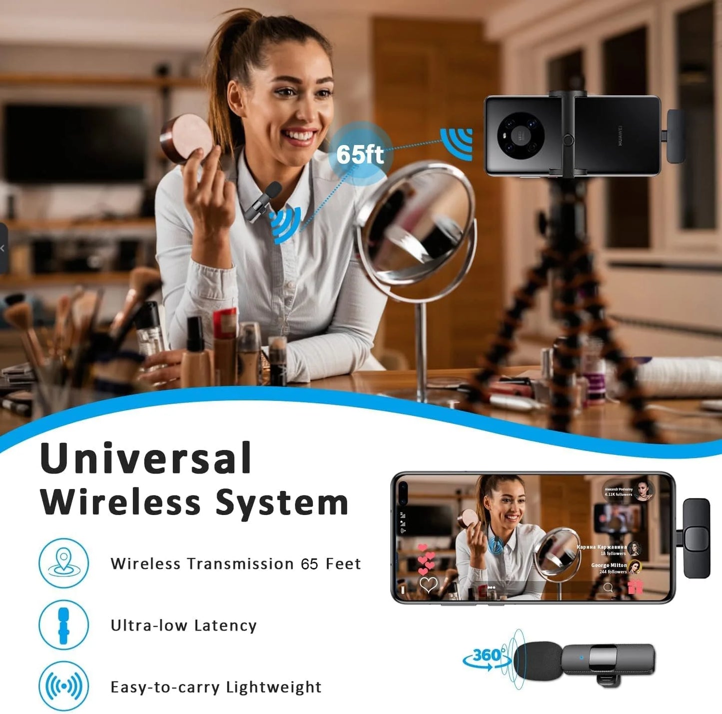 Professional Wireless Lavalier Microphone for iPhone, Android, iPad, and Laptop - Ideal for Video Recording, YouTube, Vlogging, TikTok, and Interviews