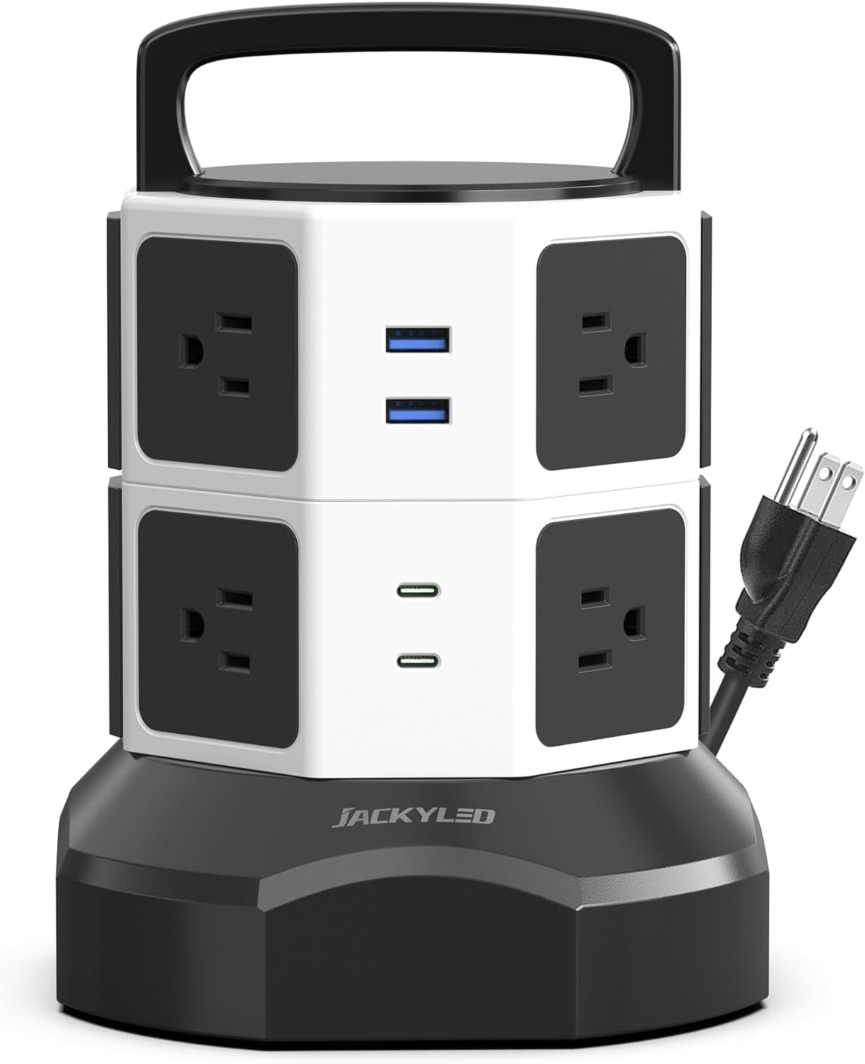 Power Strip Tower Surge Protector,  1625W 13A Outlet Surge Electric Tower, 12 Outlets 6 USB Ports Charging Station with 16AWG 6.5Ft Heavy Duty Extension Cord for Home Office Dorm Black